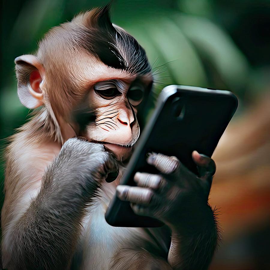 Monkey on a Smartphone Digital Art by David Manlove