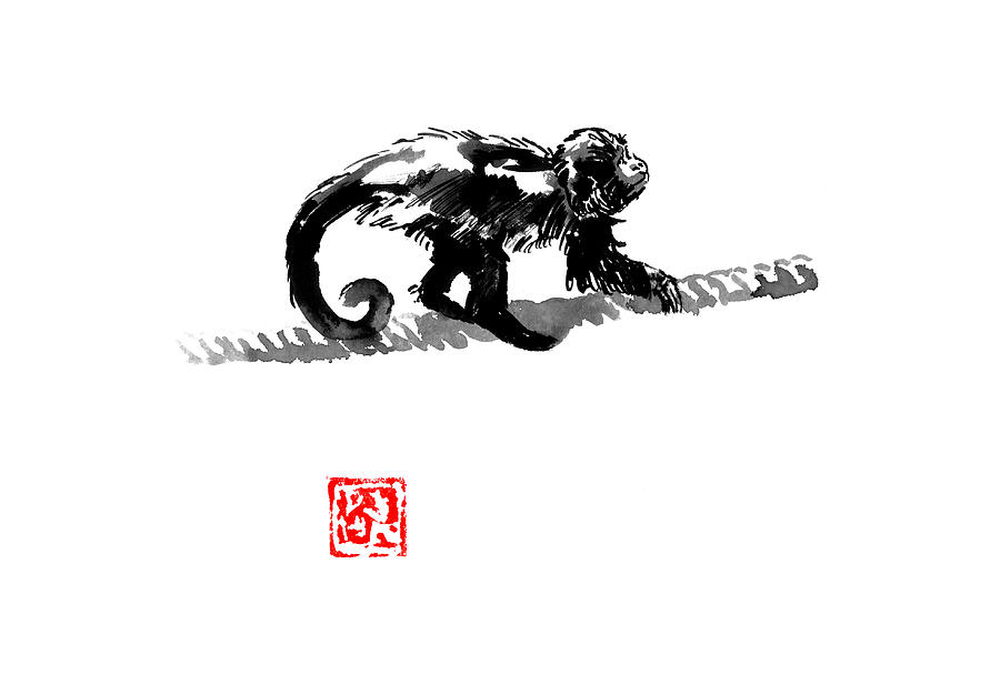 Monkey Drawing - Monkey On The Rope by Pechane Sumie