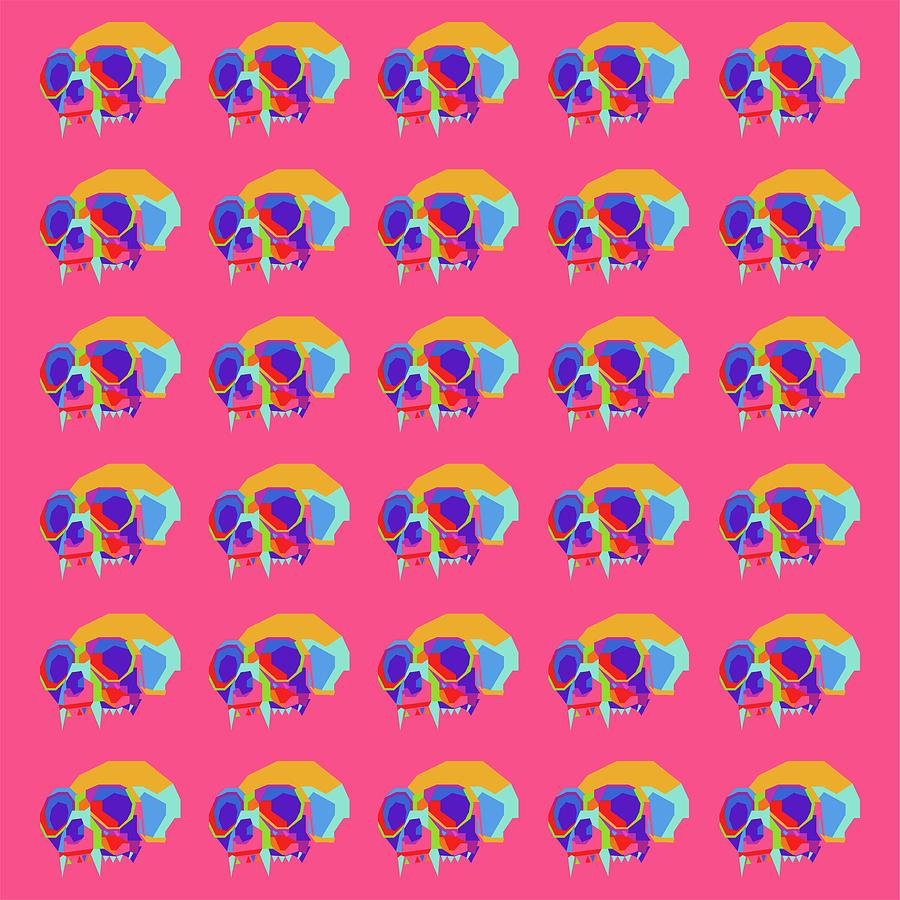 Monkey Skull Pattern Wpap Style Pink Background Digital Art