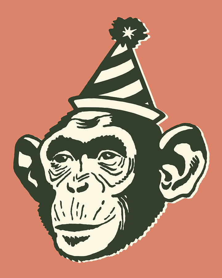 Monkey Wearing Party Hat Drawing by CSA-Archive