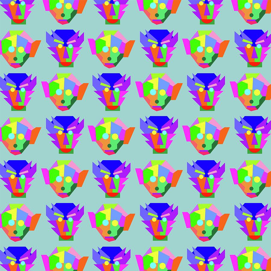Monkeys Pattern Wpap Style Blue Background Digital Art