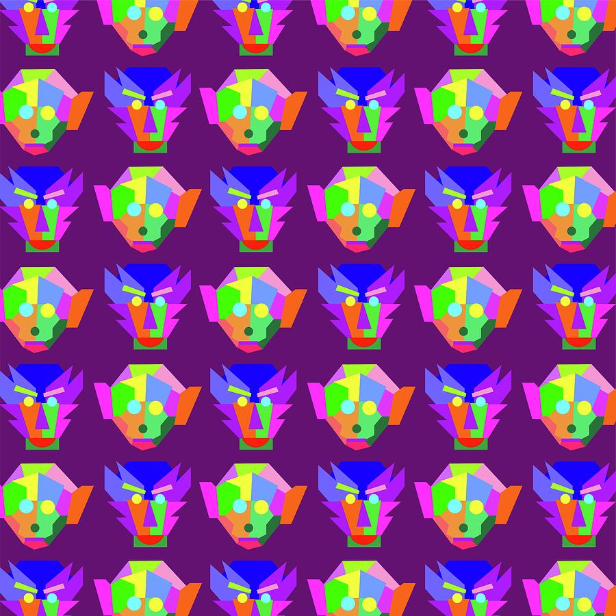 Monkeys Pattern Wpap Style Purple Background Digital Art