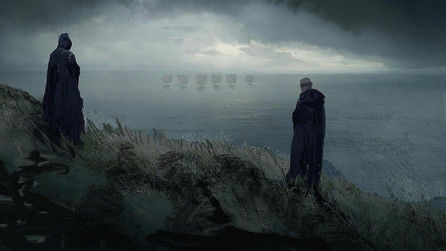 Fantasy Painting - Monks of Lindisfarne See the Vikings by Joseph Feely