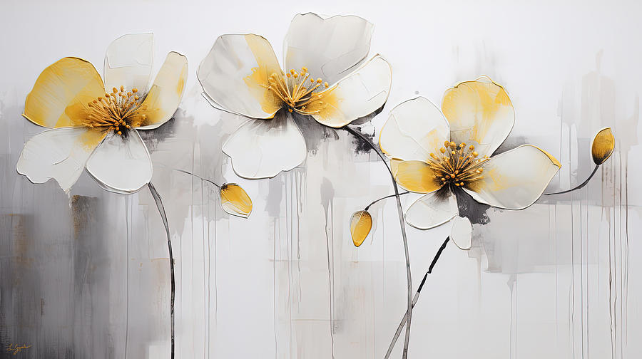 Monochromatic Beauties Bloom with Hint of Yellow Painting Painting by Lourry Legarde
