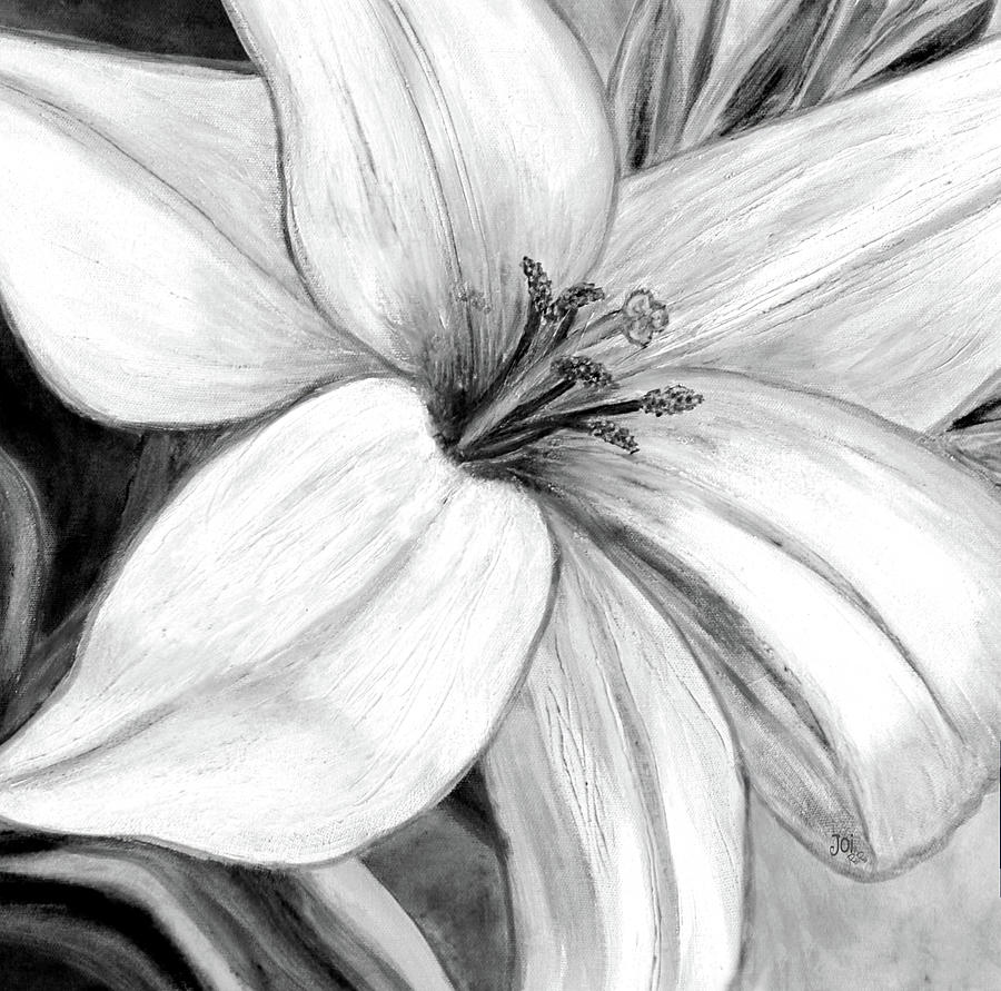 Monochromatic Lily in Black and White Painting by Joi At The Ranch ...