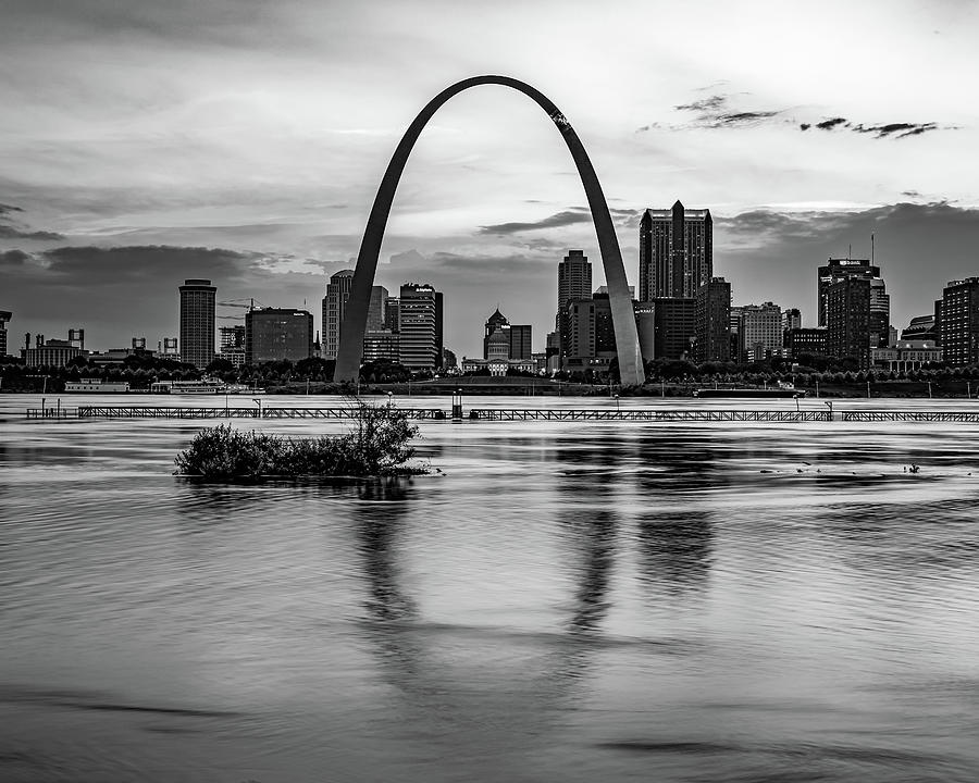 Monochromatic Reflections Of The Saint Louis Skyline And Gateway Arch Photograph by Gregory Ballos