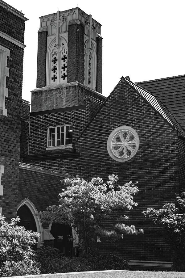 Monochromatic Serenity - The Timeless Beauty of Pulaski Heights Methodist Church Photograph by Gregory Ballos