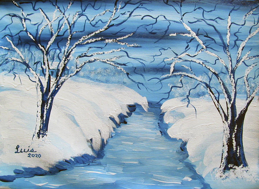 Monochromatic Snow Scene Painting By Luis F Rodriguez