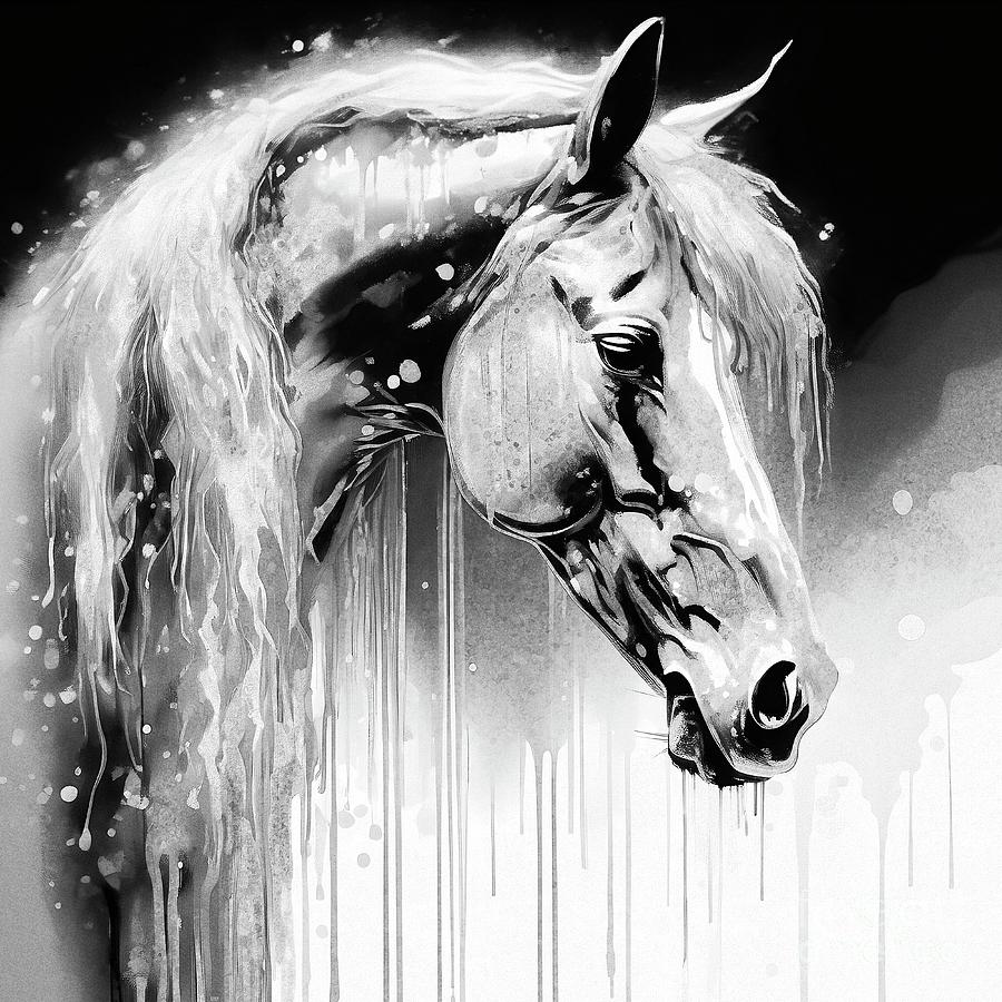 Monochrome Abstract Horse Portrait - 02309 Digital Art by Philip Preston