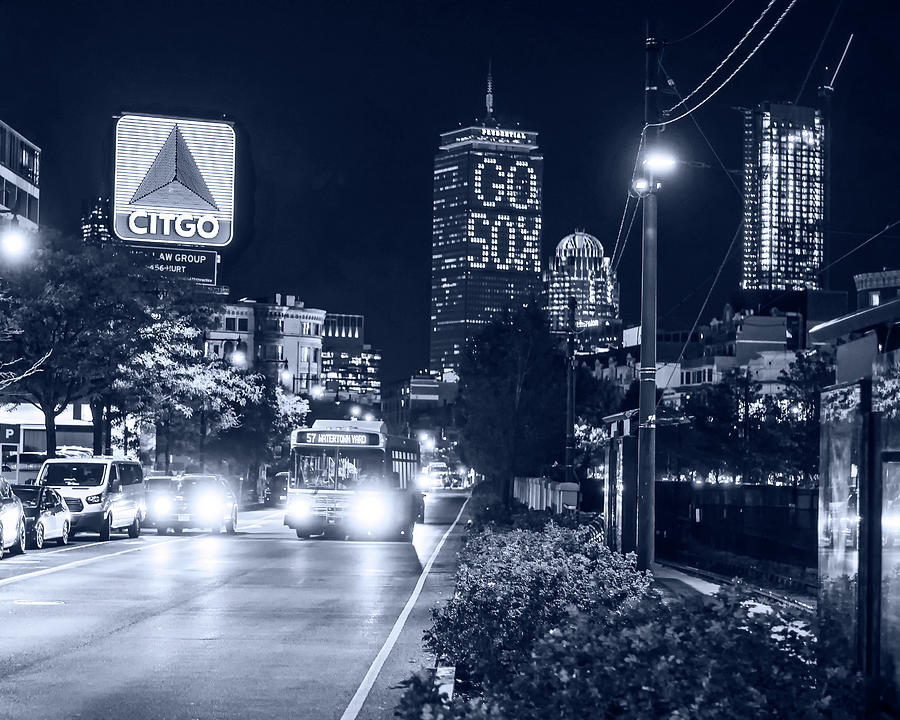 Monochrome Blue Nights Boston MA Commonwealth Ave Citgo Sign Photograph by Toby McGuire