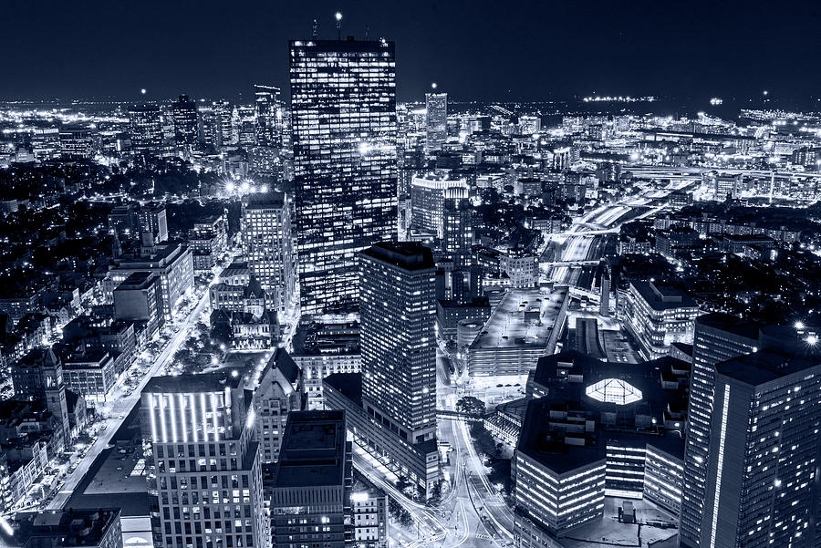 Monochrome Blue Nights Looking down on Boston Boston MA Photograph by Toby McGuire