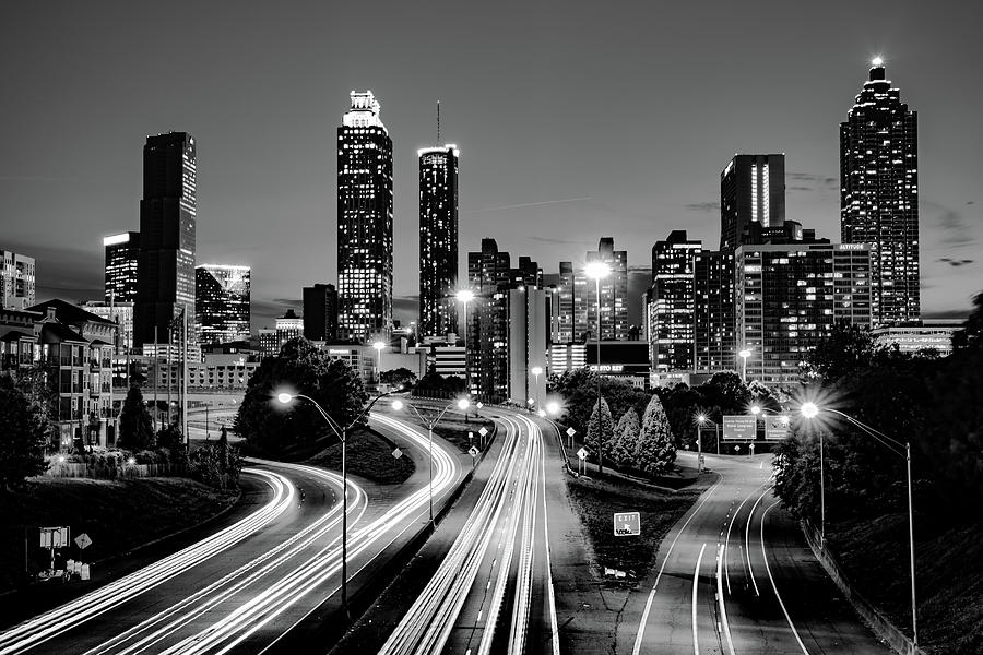 Monochrome City Lights of Atlanta Photograph by Gregory Ballos