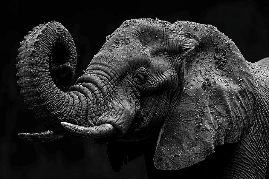 Wildlife Photograph - Monochrome close-up of an African elephant with textured skin, showcasing wildlife and natures majesty. by David Mohn