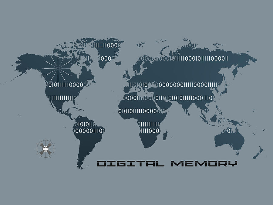 Monochrome Digital Map Of The World. Digital Art