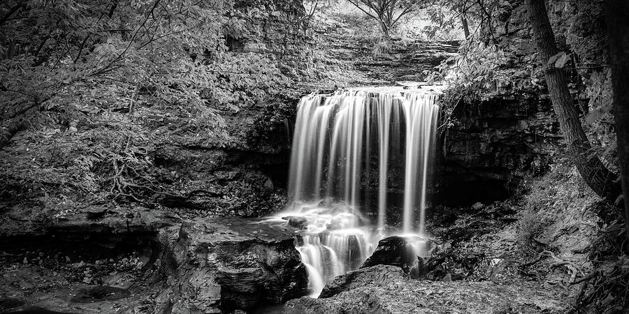 Monochrome Falls of Tanyard Creek - Bella Vista Arkansas Panorama Photograph by Gregory Ballos