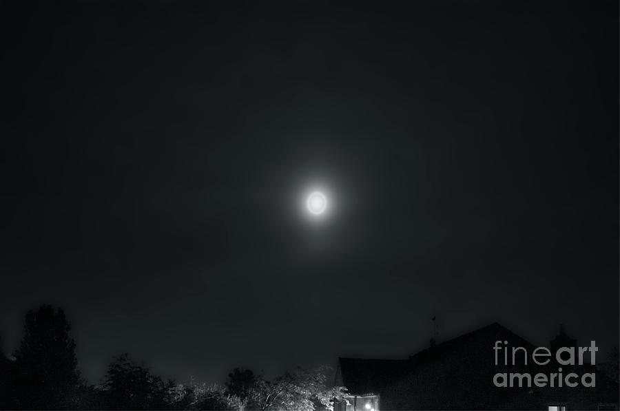 Monochrome Full Moon In June 2020. Photograph