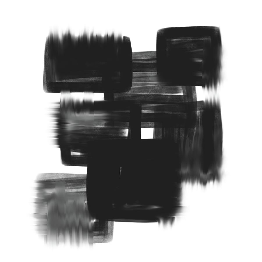 Monochrome Glitch 1 - Minimal Abstract Painting - Contemporary - Modern Art - Black And White Mixed Media