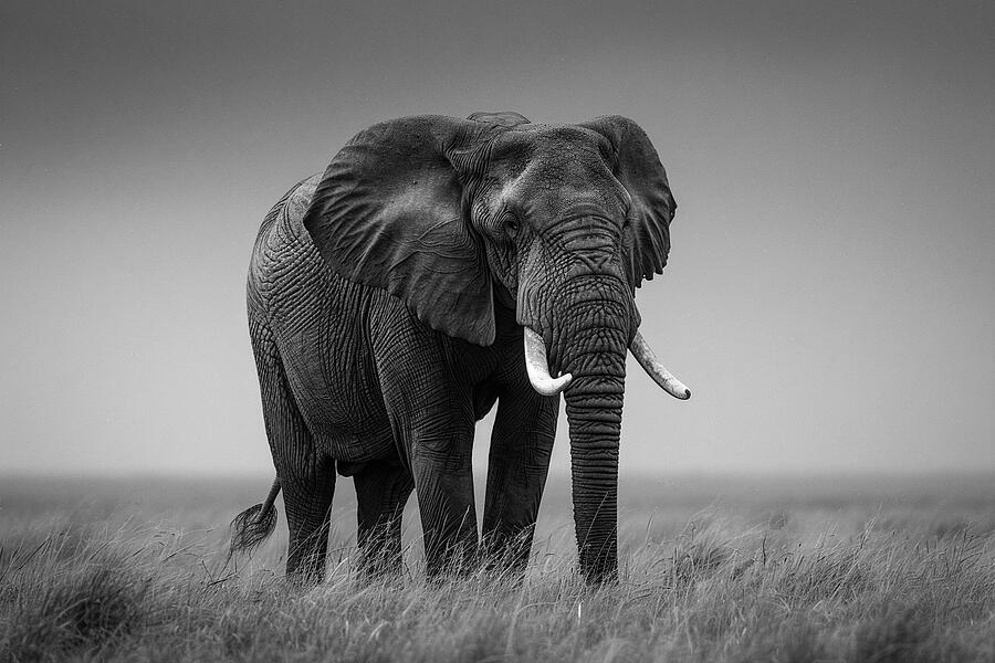 Wildlife Photograph - Monochrome image of a majestic elephant in the wild with a soft focus background. by David Mohn