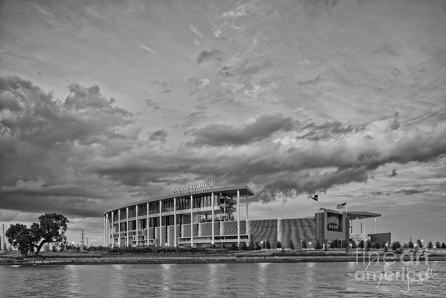 Monochrome Image of McLane Stadium - Baylor University Brazos River Waco Texas Photograph by Silvio Ligutti