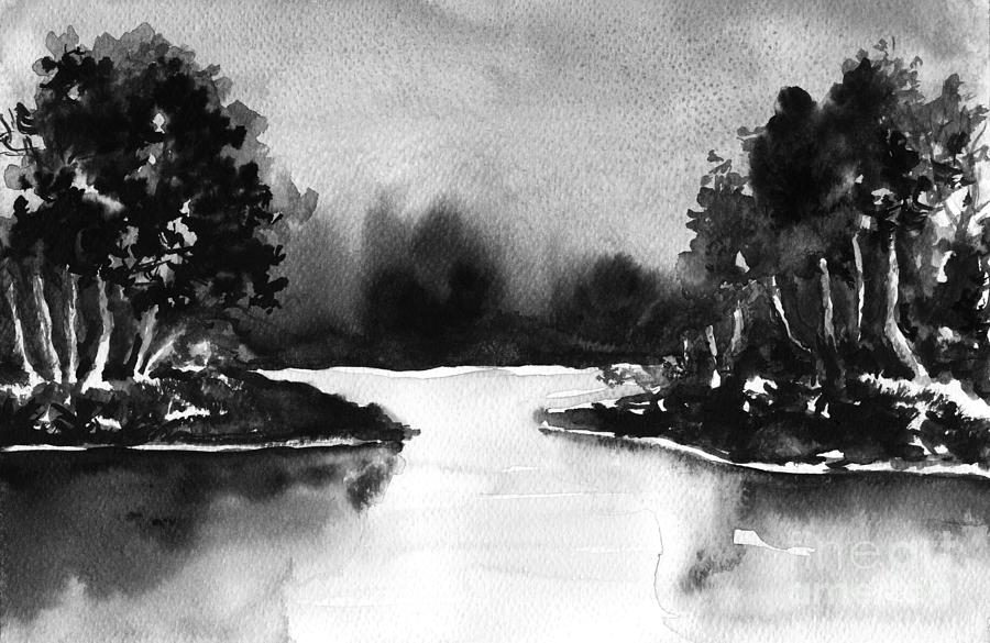 Monochrome Landscape Summer Time Painting By Green Palace Pixels   Monochrome Landscape Summer Time Green Palace 