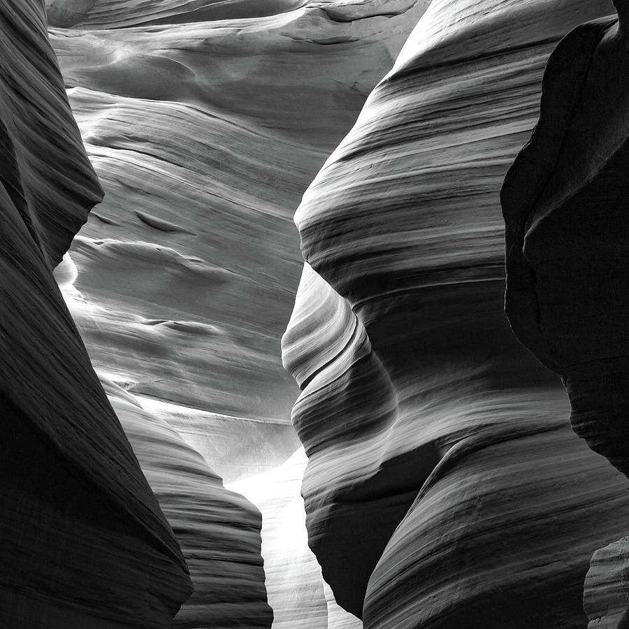 Monochrome Layers of Antelope Canyon - Black and White 1x1 Photograph by Gregory Ballos