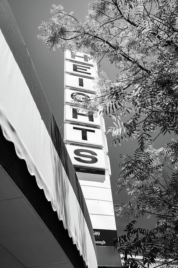 Monochrome Nostalgic Echoes Of The Heights Theatre Sign - Little Rock Photograph by Gregory Ballos