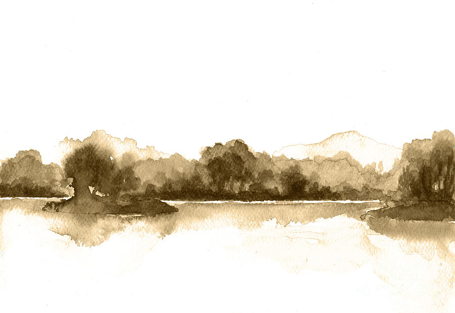 Mountain Painting - Monochrome painting, beige lake by Green Palace