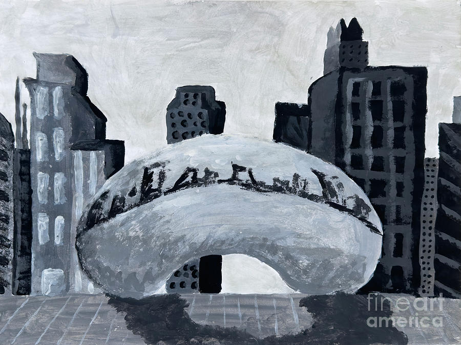 Monochrome Reflections - Chicago Bean Watercolor Painting Painting by Djurdjina Jovanovic