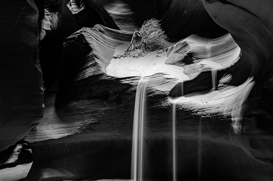Antelope Canyon Photograph - Monochrome Sandfall - Antelope Canyon by Gregory Ballos