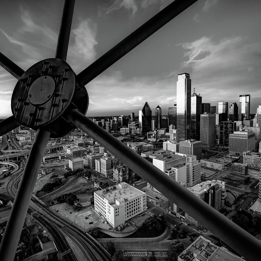 Monochrome Skies Over The Dallas Skyline From Reunion Tower 1x1  Photograph by Gregory Ballos