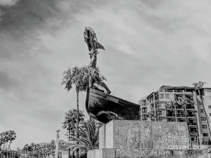 Monochrome Statue or monument to fishermen-Torremolinos, Spain, Europe Photograph by Pics By Tony