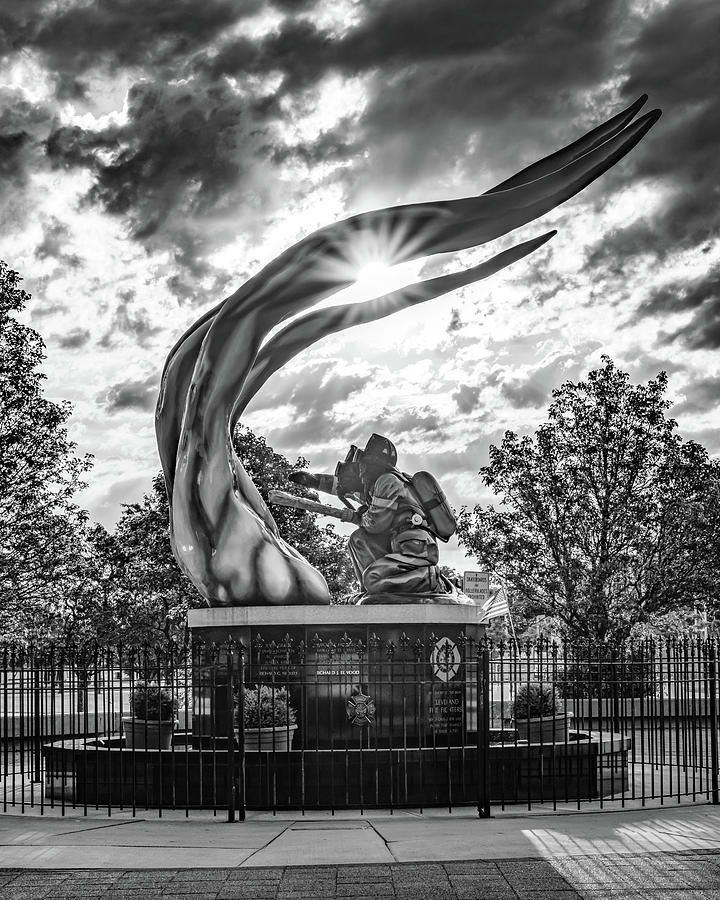 Monochrome Sunrise At The Cleveland Fire Fighters Memorial Photograph by Gregory Ballos
