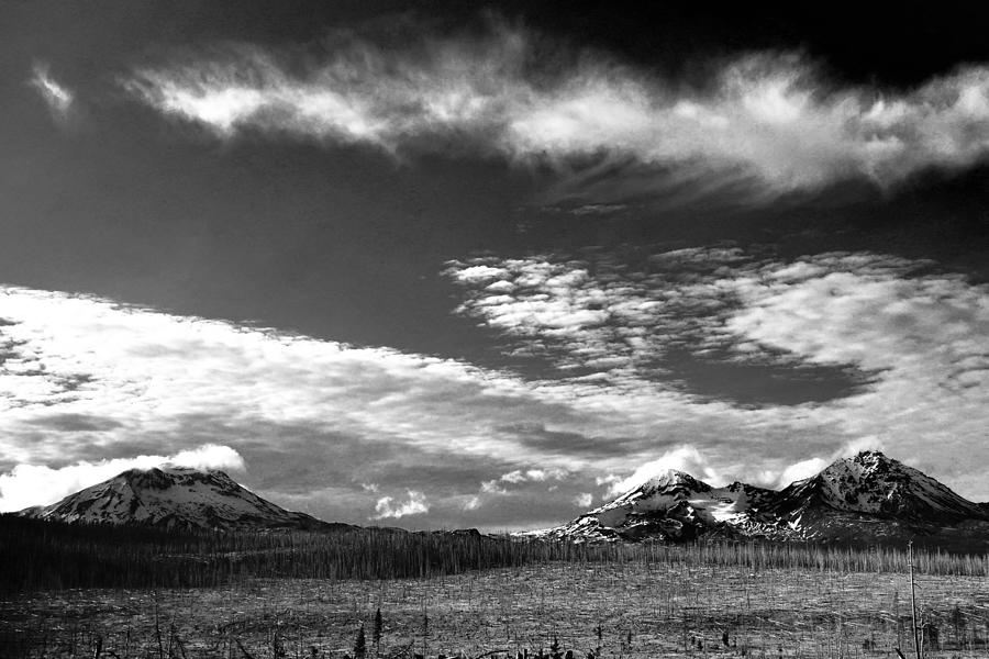 Monochrome Three Sisters Mountains Photograph by Brent Bunch