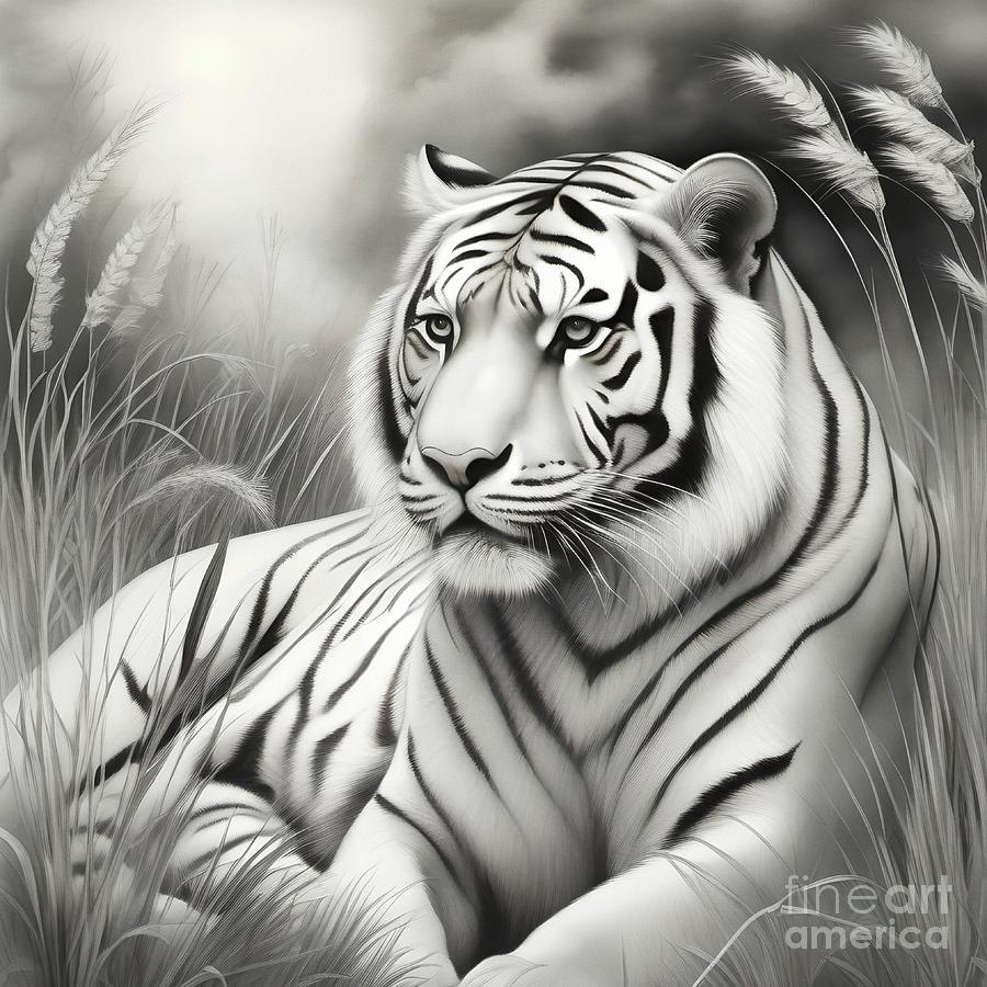 Monochrome Tiger Portrait - 02546 Digital Art by Philip Preston