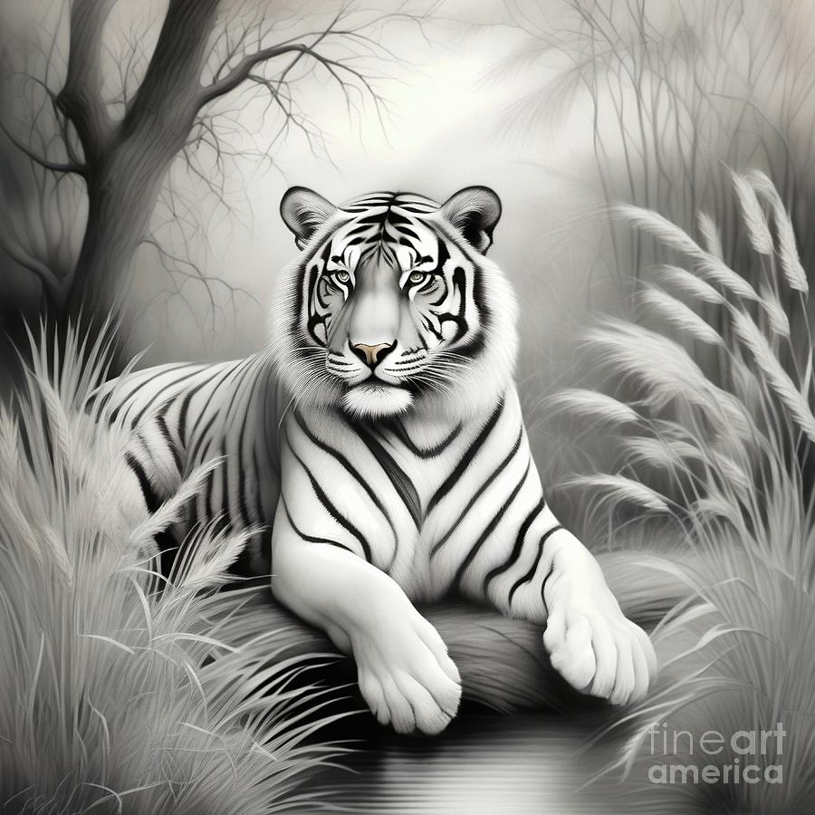 Monochrome Tiger Portrait - 02548 Digital Art by Philip Preston