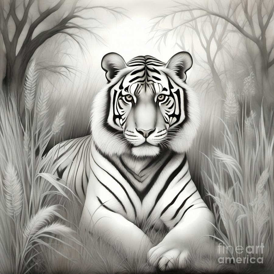 Monochrome Tiger Portrait - 02550 Digital Art by Philip Preston