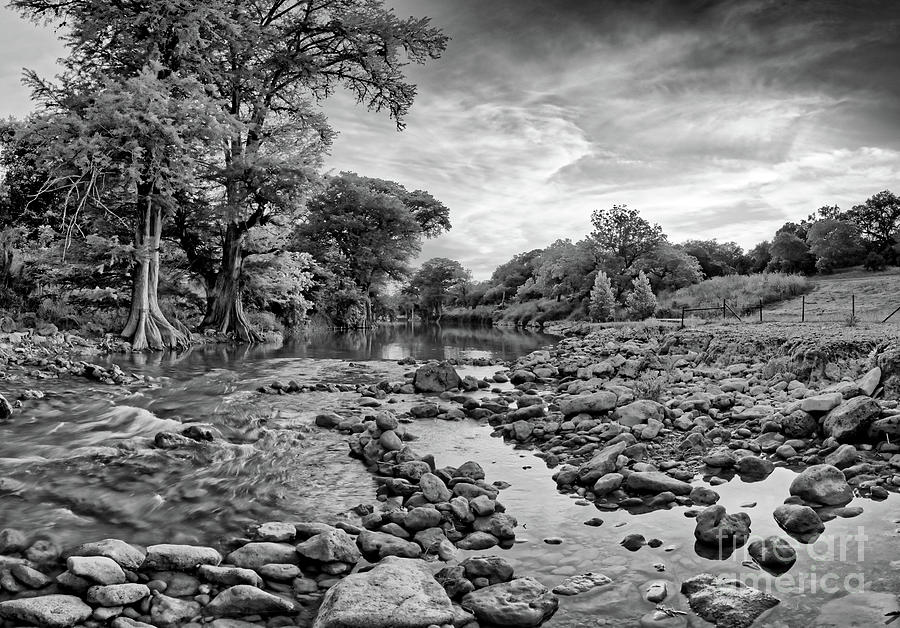 Monochrome View of the Guadalupe River near Canyon Lake - Spring Branch Texas Hill Country  Photograph by Silvio Ligutti