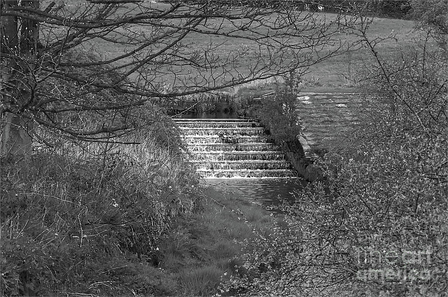 Monochrome Waterfall at Chadderton Hall Park Photograph by Pics By Tony
