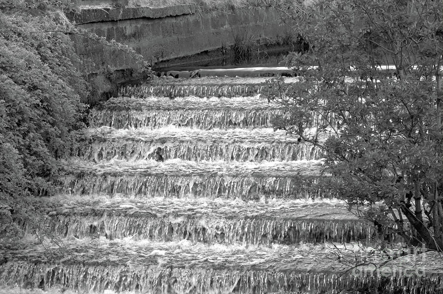 Monochrome waterfall from Chadderton Hall Park Photograph by Pics By Tony