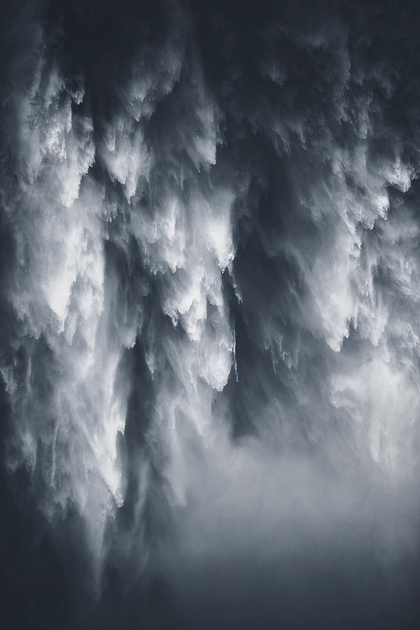 Monochrome Waterfall Photograph