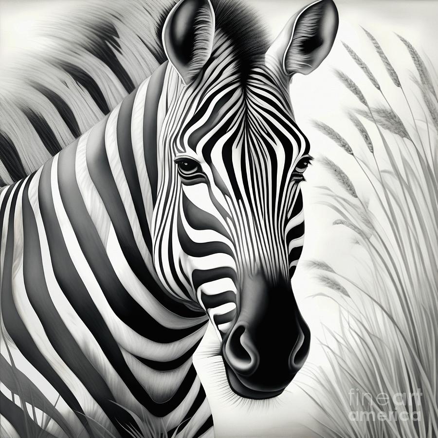 Monochrome Zebra Portrait - 02782 Digital Art by Philip Preston