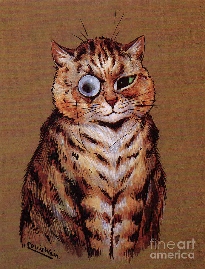 Monocled Cat Print Louis Wain Cat Art Mixed Media by Kithara Studio
