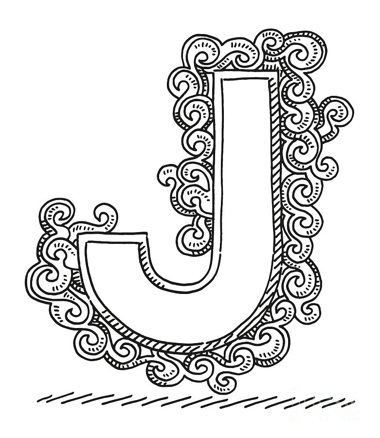 Monogram Letter J Swirl Pattern Drawing Drawing by Frank Ramspott