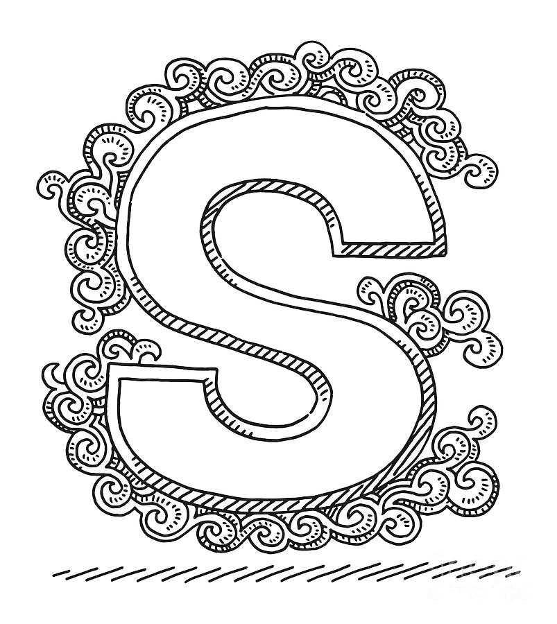 Black And White Drawing - Monogram Letter S Swirl Pattern Drawing by Frank Ramspott