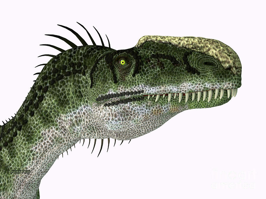 Monolophosaurus Dinosaur Head Digital Art by Corey Ford