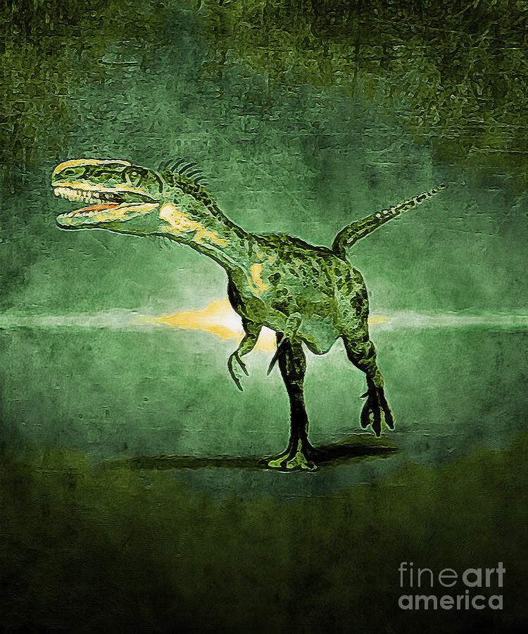 Monolophosaurus with an Abstract Green Effect Digital Art by Douglas Brown