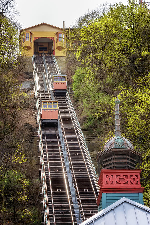 Monongahela Incline - Cable Cars Passing Photograph by Susan Rissi Tregoning