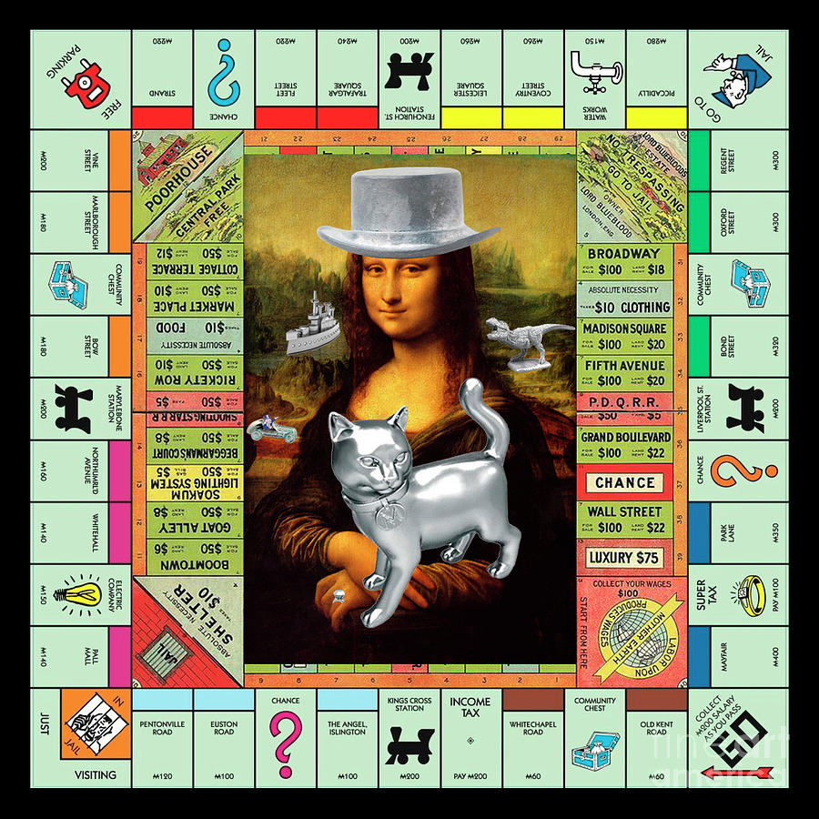 Monopolisa - Mixed Media Pop Art Collage of Mona Lisa on Old Monopoly Gameboard Mixed Media by Steven Shaver