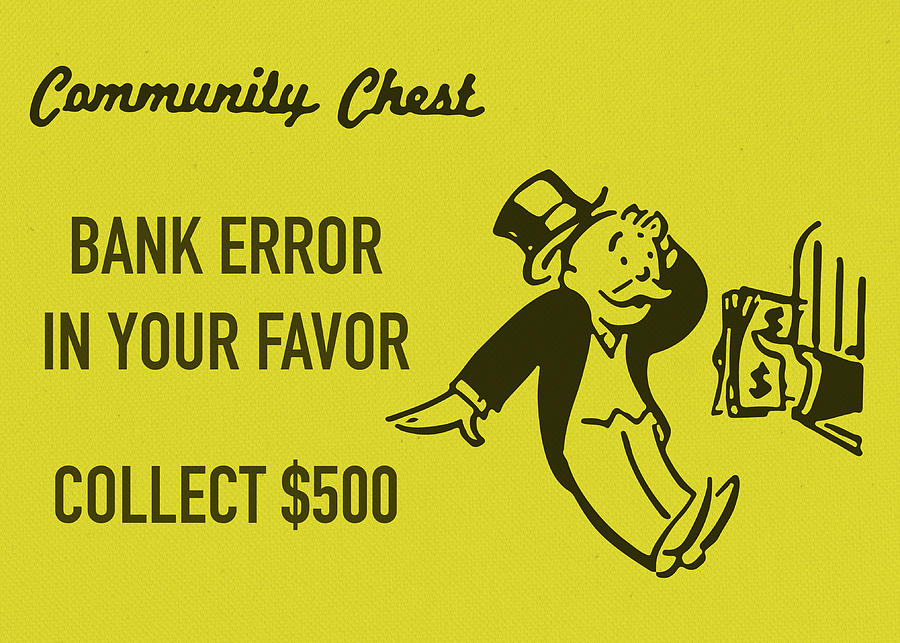 Monopoly Vintage Card Community Chest Bank Error Collect 500 Dollars