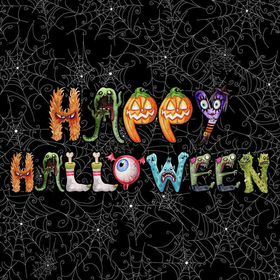 Monster Funny Halloween Typography Digital Art by Doreen Erhardt